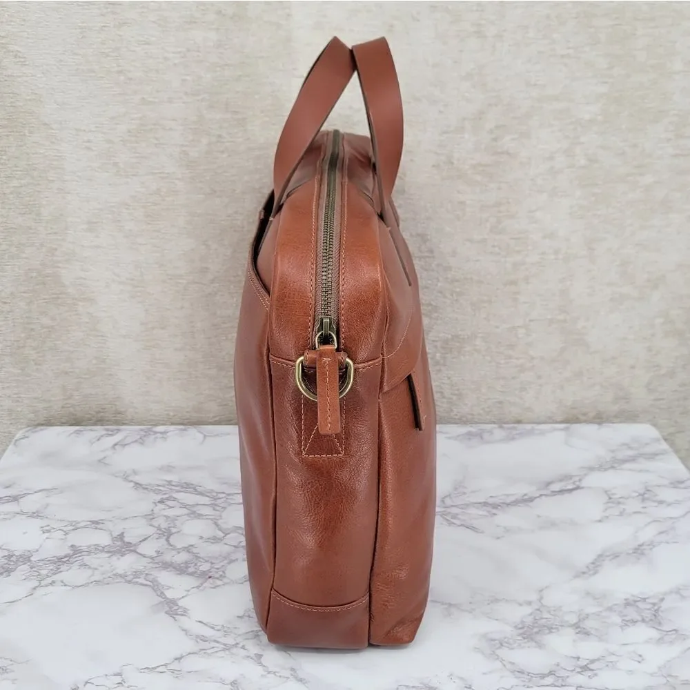 Fossil Leather Brief Workbag Cognac Breifcase Bag